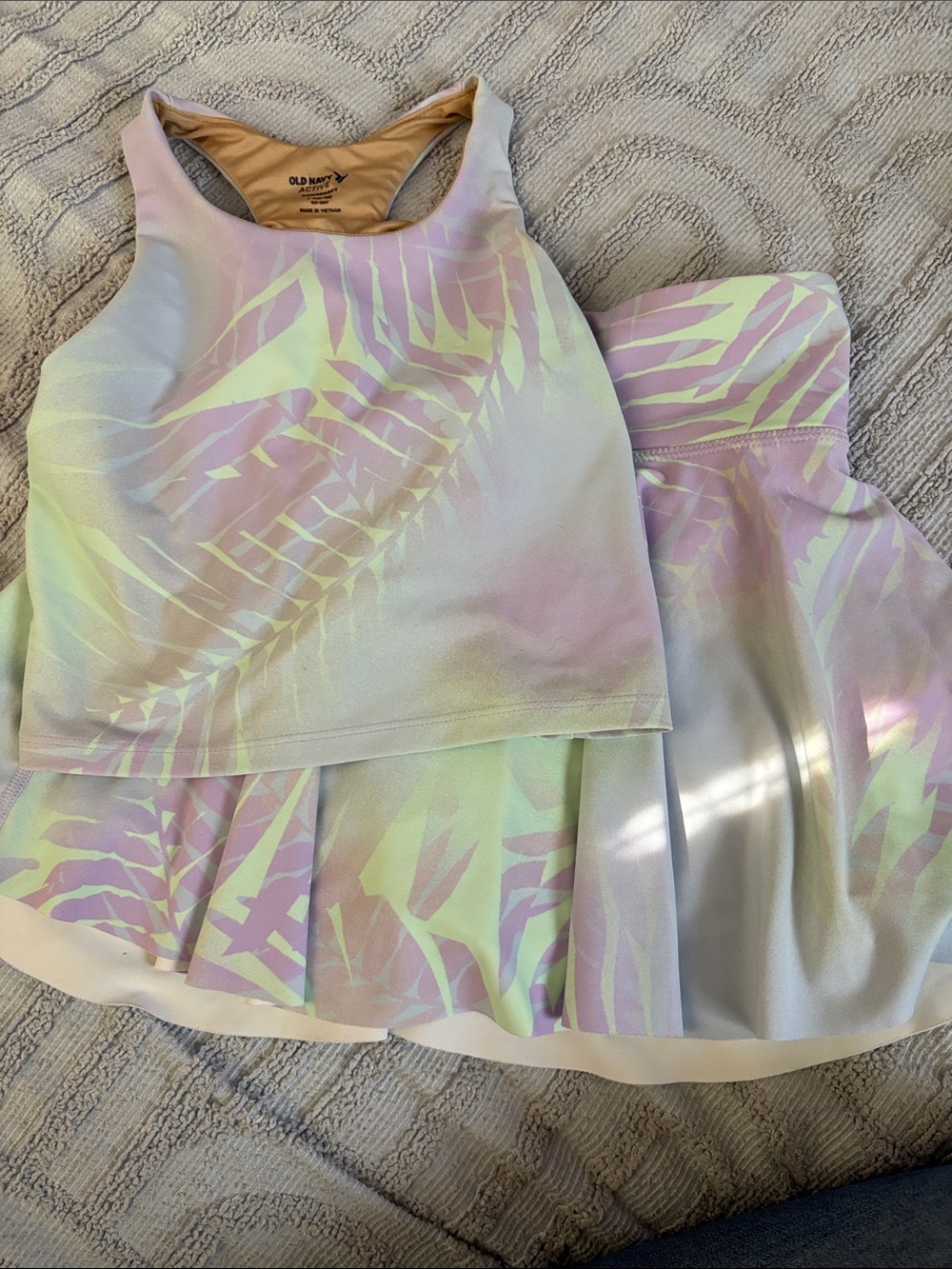Old Navy Girls' Pastel Leaf Print Tank Top and Skirt Set - Pink, Yellow, Green